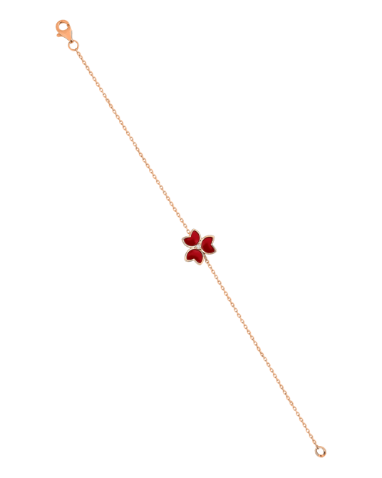 X by Molu Trifoglio Pırlantalı Kırmzı Mineli Zincir Bilezik 