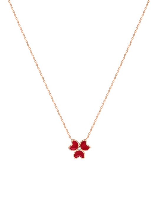 X by Molu Trifoglio Pırlantalı Kırmızı Mineli Kolye 