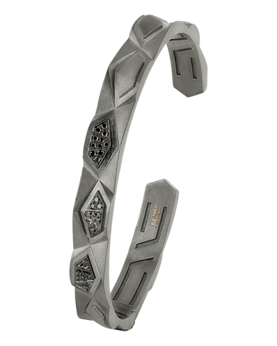 Molu Siyah Pırlantalı Gümüş Kelepçe Bilezik 