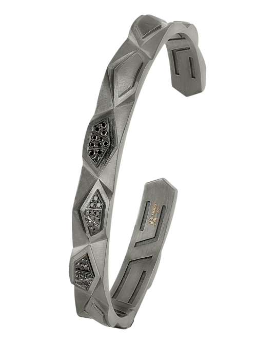 Molu Siyah Pırlantalı Gümüş Kelepçe Bilezik 