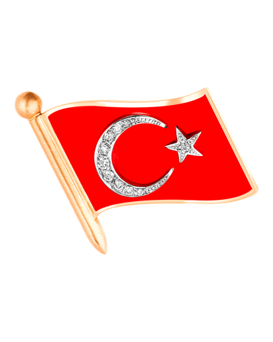 Molu Pırlantalı Mineli Türk Bayrağı Rozet 