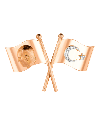 Molu Pırlantalı Atatürk ve Türk Bayrağı Rozet 