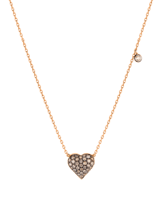 Molu Kahve Pırlantalı Kalp Kolye 