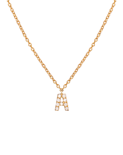 Molu Pırlantalı Pembe Altın Harfli Kolye - A'dan Z'ye