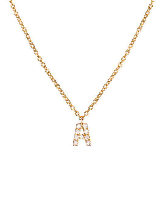 Molu Pırlantalı Pembe Altın Harfli Kolye - A'dan Z'ye