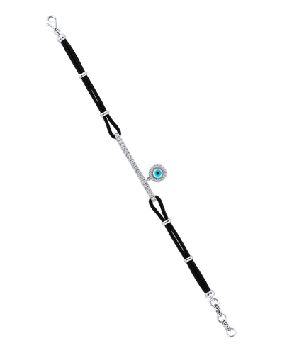 Molu Pırlantalı İpek Kordonlu Yuvarlak Gözlü Çubuk Bilezik