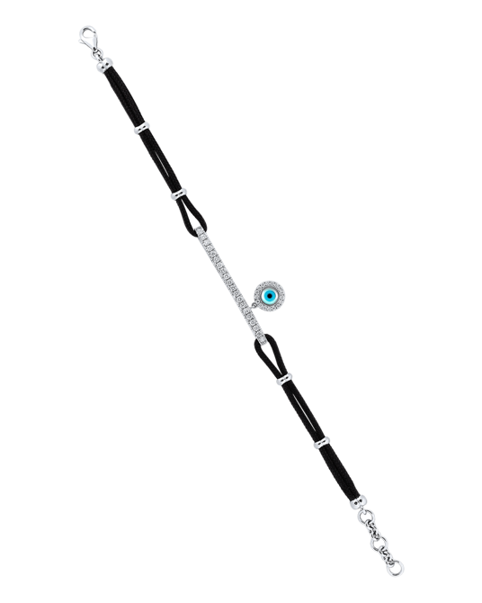 Molu Pırlantalı İpek Kordonlu Yuvarlak Gözlü Çubuk Bilezik