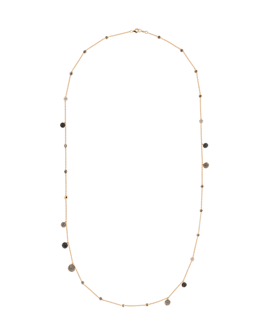 Molu Kahve Siyah Beyaz Pırlantalı Uzun Pave Kolye