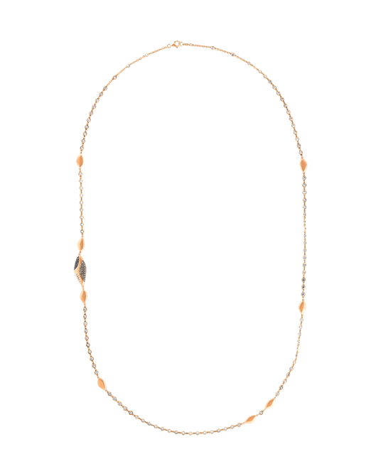 Molu Üç Renk Pırlantalı Uzun Kolye