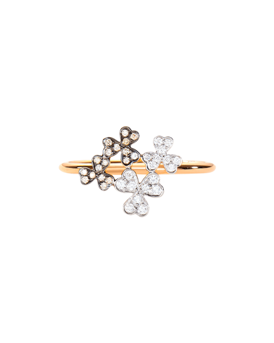 Molu Kahve Beyaz Pırlantalı Yonca Yüzük	