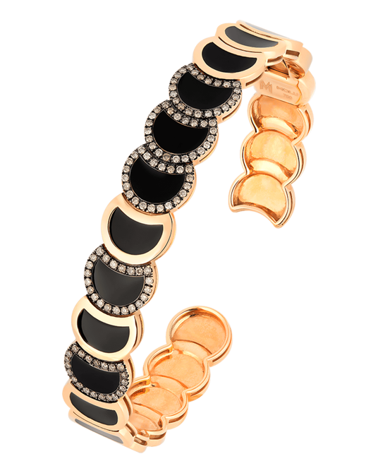 Picture of Molu Kahve Pırlantalı Siyah Mineli Kelepçe Bilezik