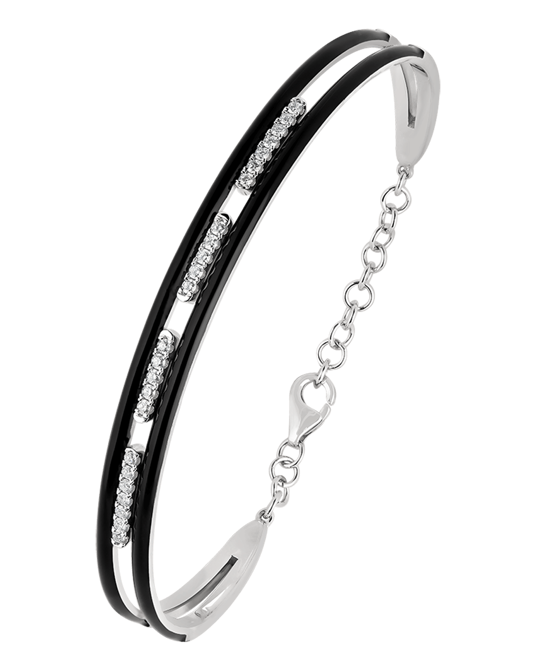 Picture of Molu Pırlantalı Çift Sıra Siyah Mineli Kelepçe Bilezik