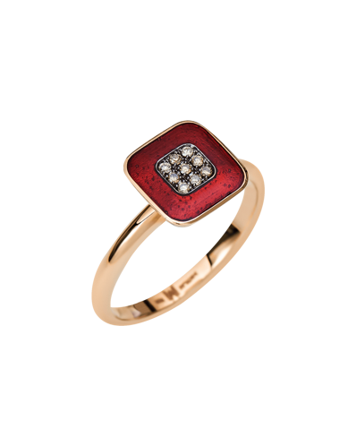Molu Kahve Pırlantalı Kırmızı Mineli Kare Pave Yüzük	