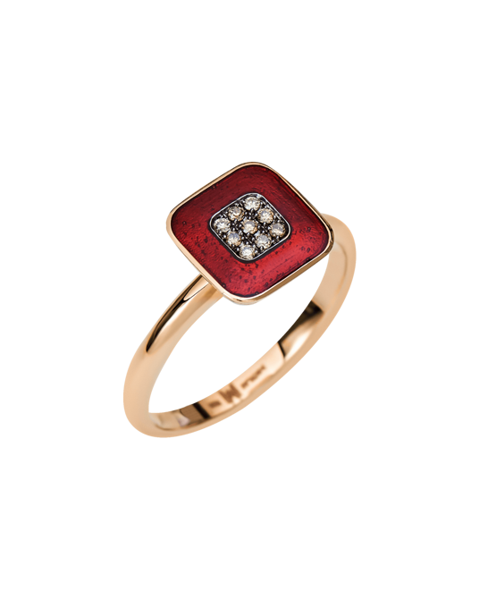 Molu Kahve Pırlantalı Kırmızı Mineli Kare Pave Yüzük	