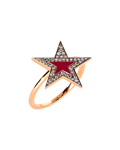 Molu Kahve Pırlantalı Kırmızı Mineli Yıldız Yüzük	