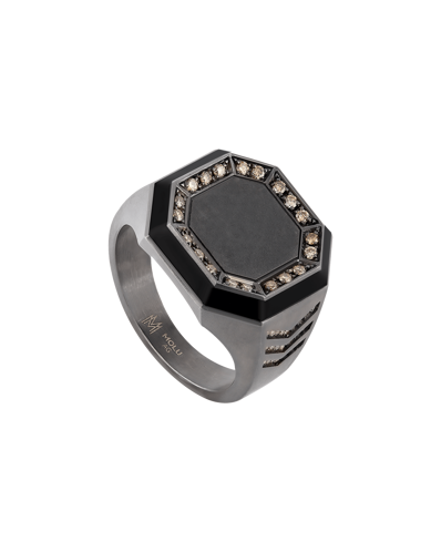 Molu Kahve Pırlantalı Siyah Mineli Gümüş Yüzük