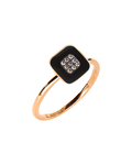 Molu Kahve Pırlantalı Siyah Mineli Kare Pave Yüzük	