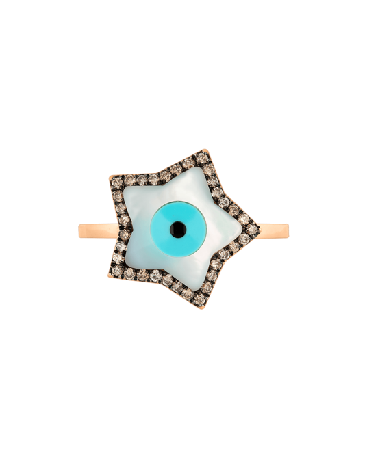 Molu Kahve Pırlantalı Yıldız Gözlü Yüzük	