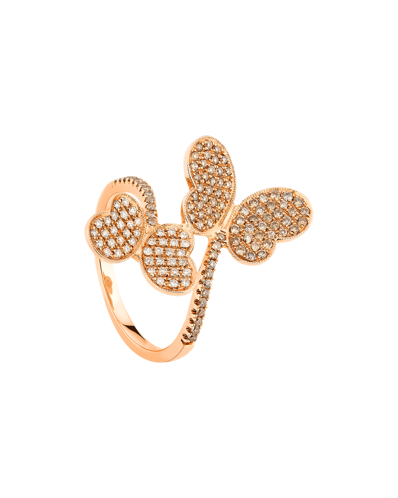 Molu Kahve ve Beyaz Pırlantalı Çift Kelebek Yüzük	