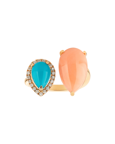 Molu Pırlantalı Damla Turkuaz ve Pembe Mercanlı Yüzük