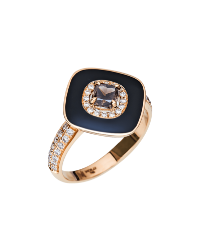 Molu Pırlantalı Kahve Tektaşlı Siyah Mineli Yüzük	