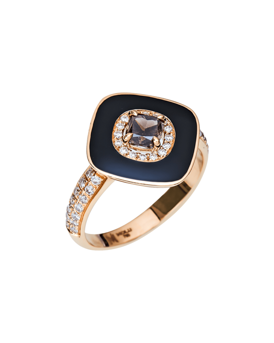 Molu Pırlantalı Kahve Tektaşlı Siyah Mineli Yüzük	