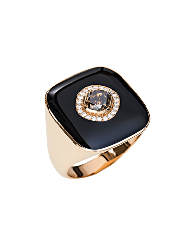 Molu Pırlantalı Kahve Tektaşlı Siyah Mineli Yüzük	