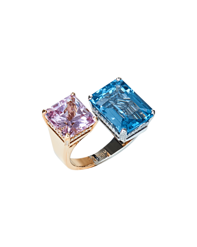 Molu Pırlantalı Kunzit ve Akuamarin Yüzük	