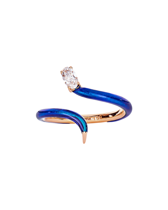 Molu Pırlantalı Mavi Mineli Yılan Yüzük	