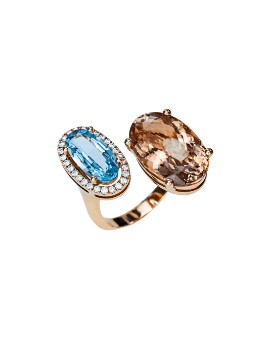 Molu Pırlantalı Morganit ve Akuamarin Yüzük	