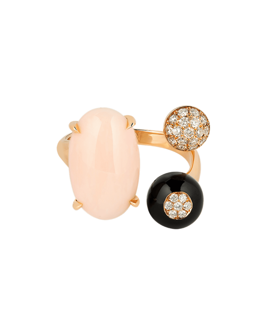 Molu Pırlantalı Pembe Mercanlı Yüzük