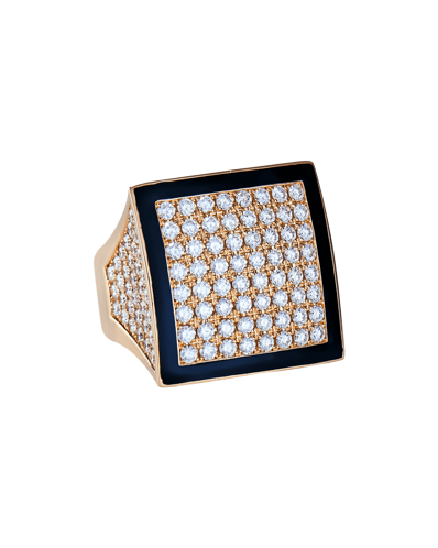 Molu Pırlantalı Siyah Mineli Kare Pave Yüzük	