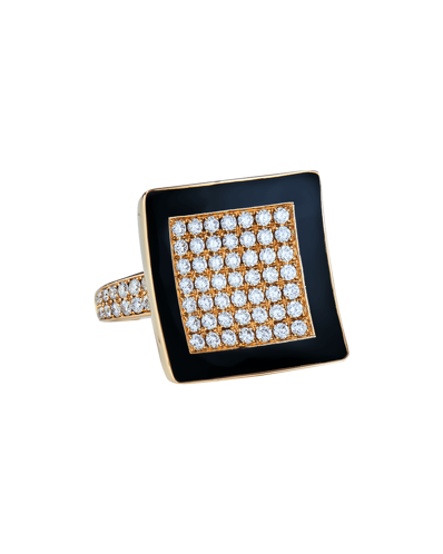 Molu Pırlantalı Siyah Mineli Kare Pave Yüzük	