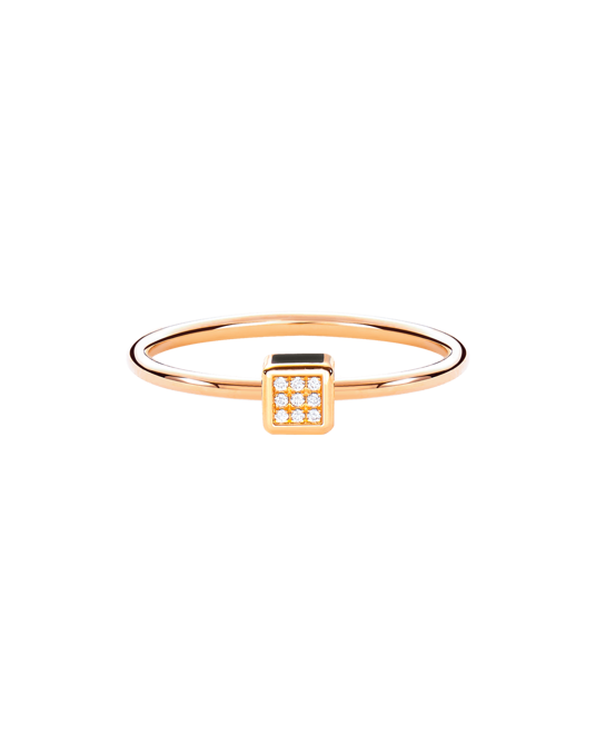 Molu Pırlantalı Siyah Mineli Küp Yüzük	