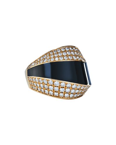 Molu Pırlantalı Siyah Mineli Pave Yüzük	