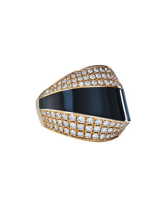 Molu Pırlantalı Siyah Mineli Pave Yüzük	