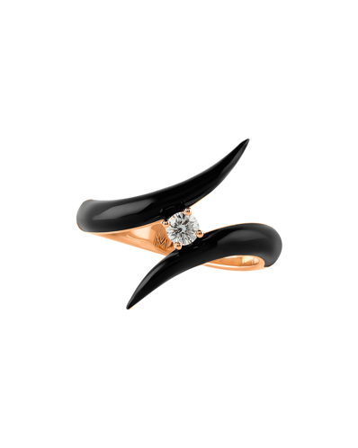 Molu Pırlantalı Siyah Mineli Spiral Yüzük