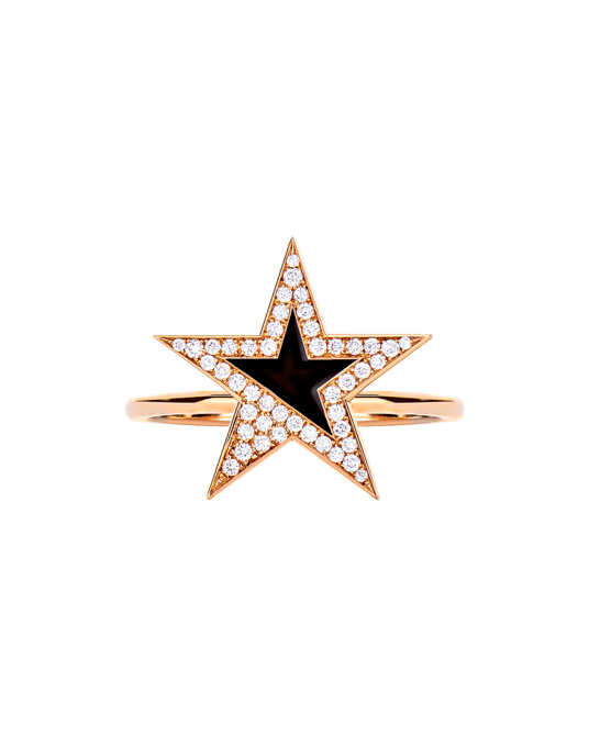 Molu Pırlantalı Siyah Mineli Yıldız Yüzük	