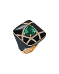 Molu Pırlantalı Zümrütlü Siyah Mineli Yüzük	