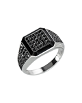 Molu Siyah Pırlantalı Gümüş Yüzük
