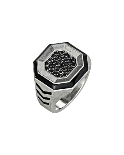 Molu Siyah Pırlantalı Gümüş Yüzük