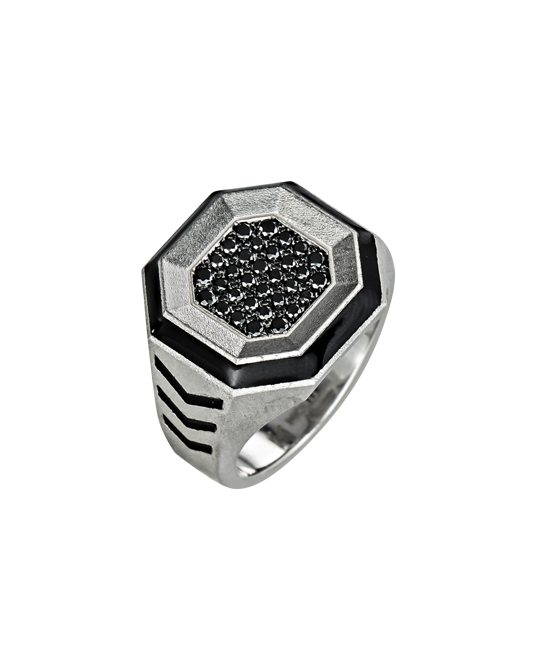 Molu Siyah Pırlantalı Gümüş Yüzük