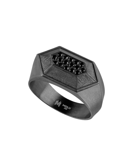 Molu Siyah Pırlantalı Gümüş Yüzük