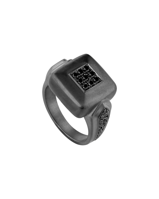 Molu Siyah Pırlantalı Gümüş Yüzük