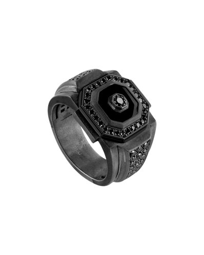 Molu Siyah Pırlantalı Siyah Mineli Gümüş Yüzük