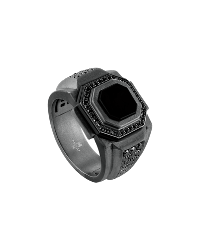 Molu Siyah Pırlantalı Siyah Mineli Gümüş Yüzük