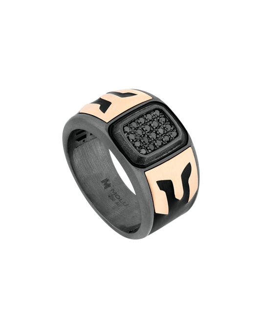 Molu Siyah Pırlantalı Siyah Mineli Gümüş Yüzük