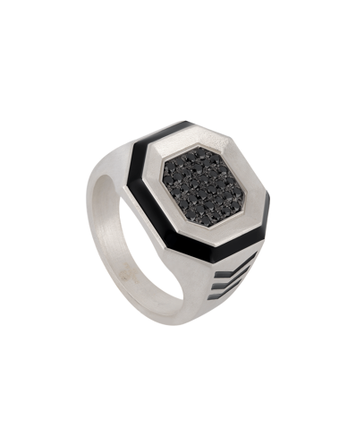 Molu Siyah Pırlantalı Siyah Mineli Gümüş Yüzük