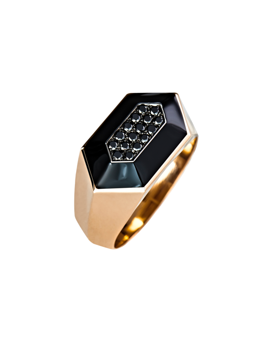 Molu Siyah Pırlantalı Siyah Mineli Yüzük