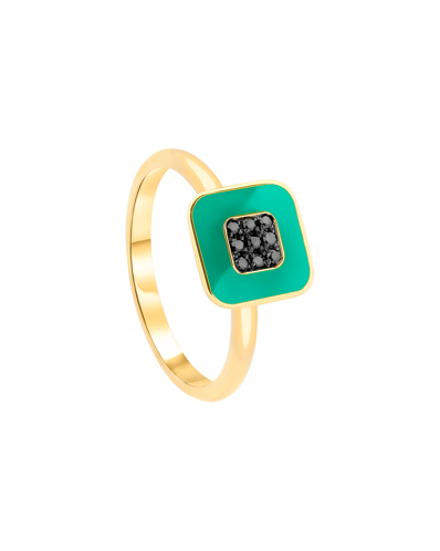 Molu Siyah Pırlantalı Turkuaz Mineli Kare Pave Yüzük